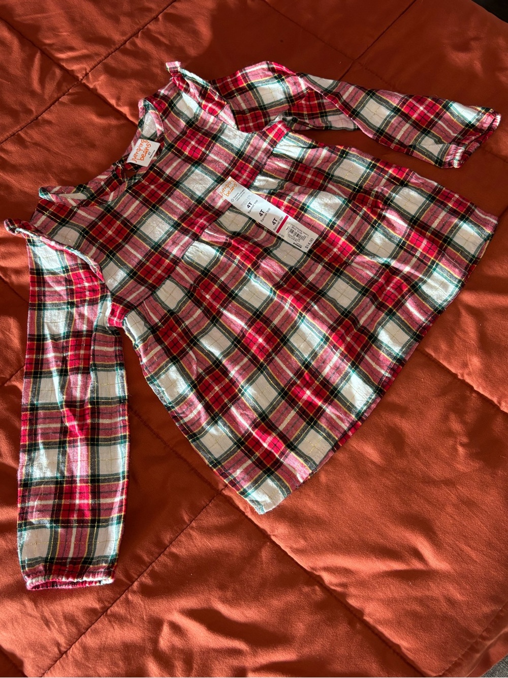 Girls Holiday Flannel Top Tunic Plaid Ruffle Detail New! Keyhole detail on back!